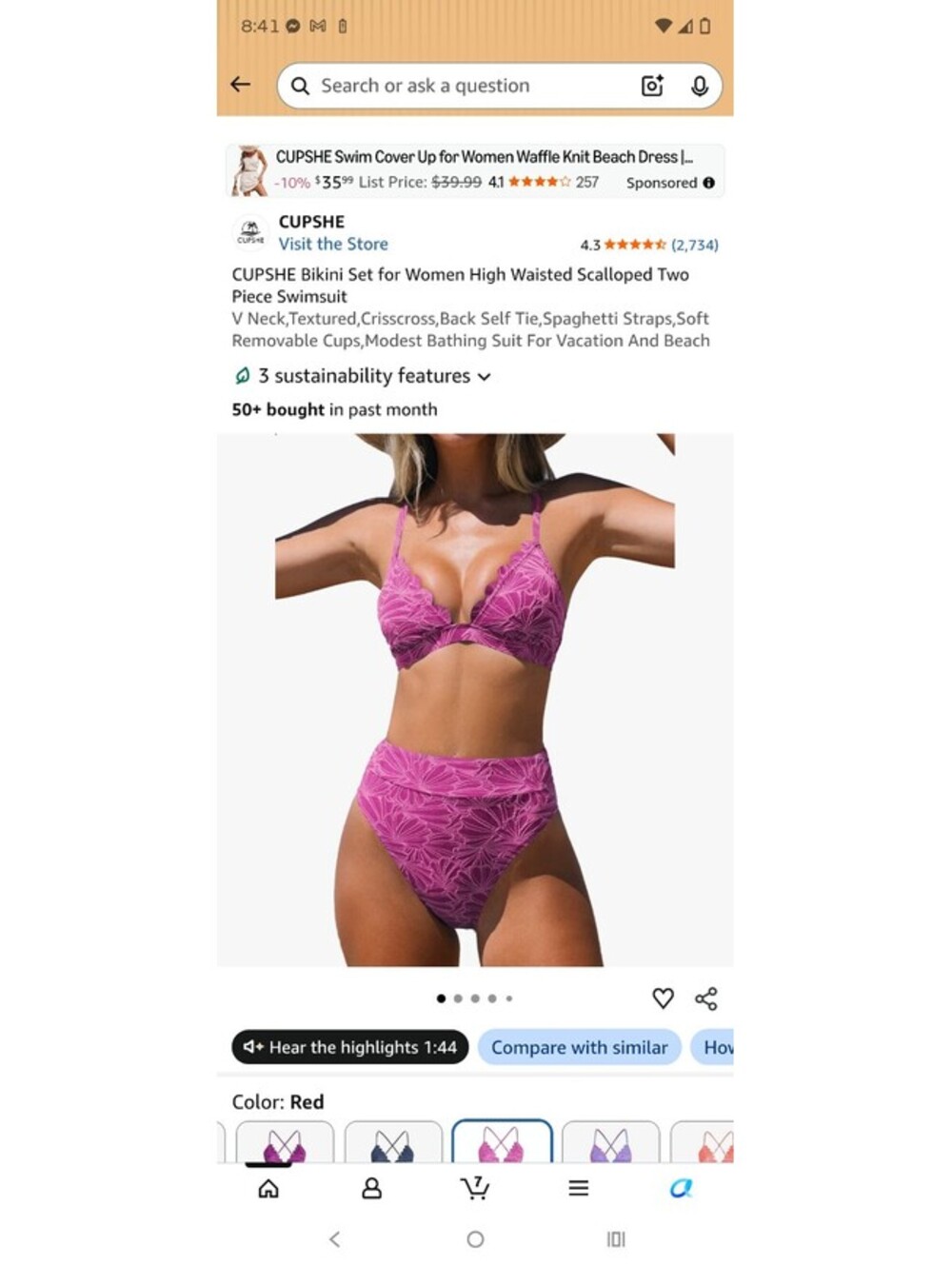 CUPSHE Bikini Set for Women High Waisted]